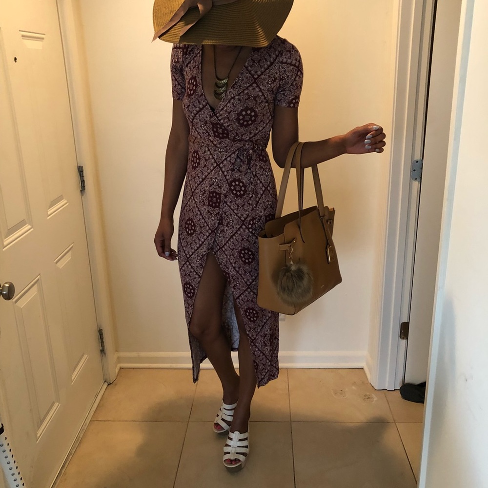 Burgundy paisley midi dress